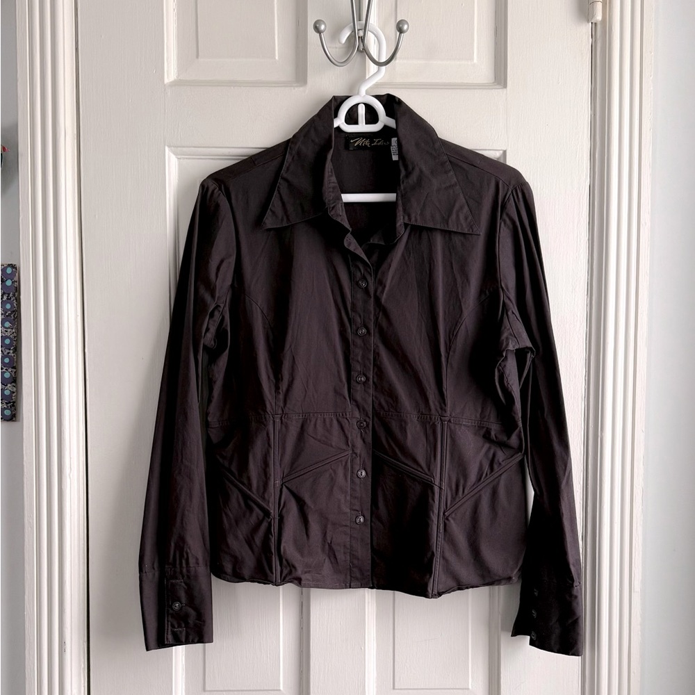 Brown tailored LS shirt with great shaping/boning sz M